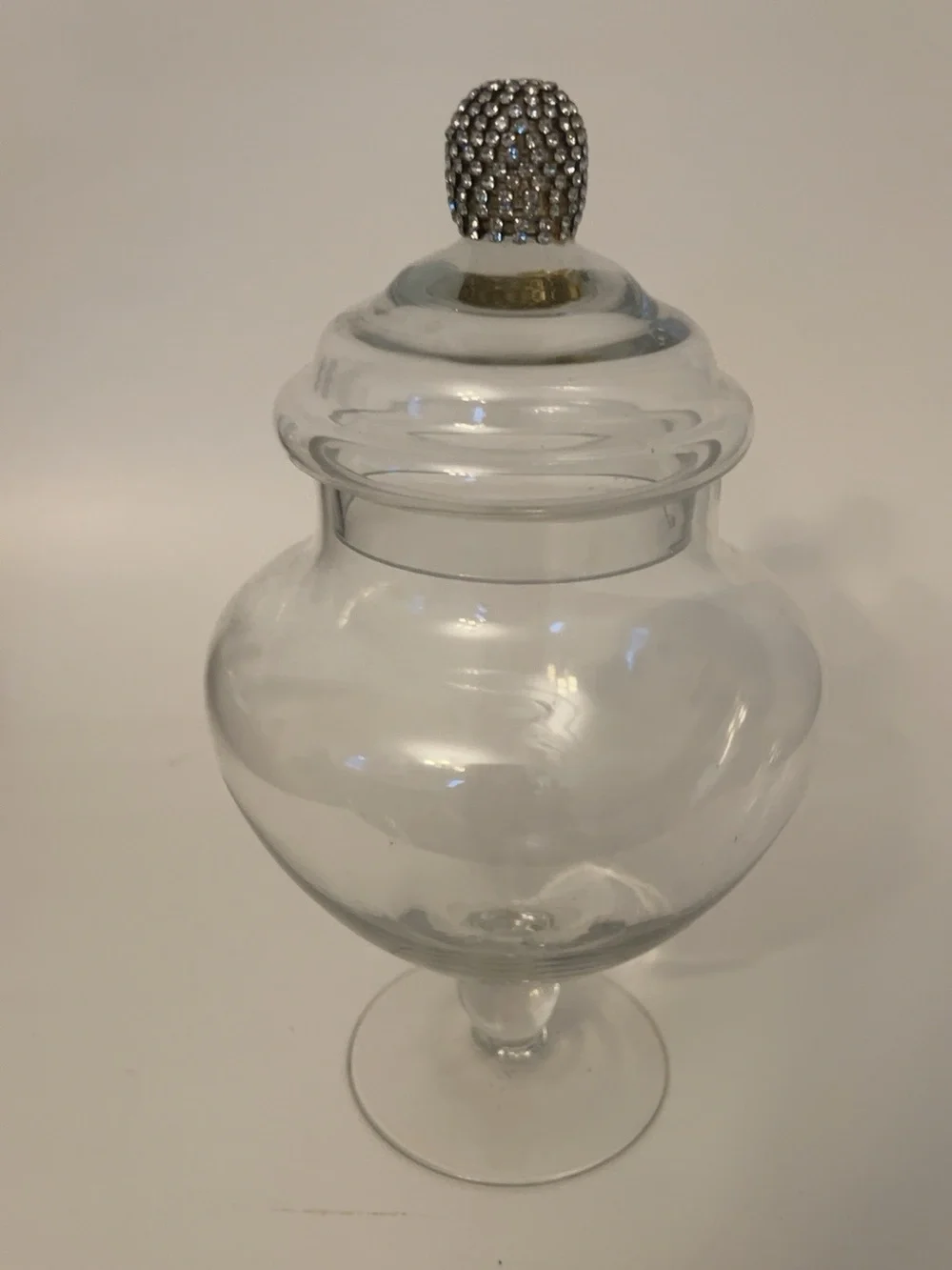 Clear Glass Pedestal Candy Jar with Rhinestone Lid – 9 Inches